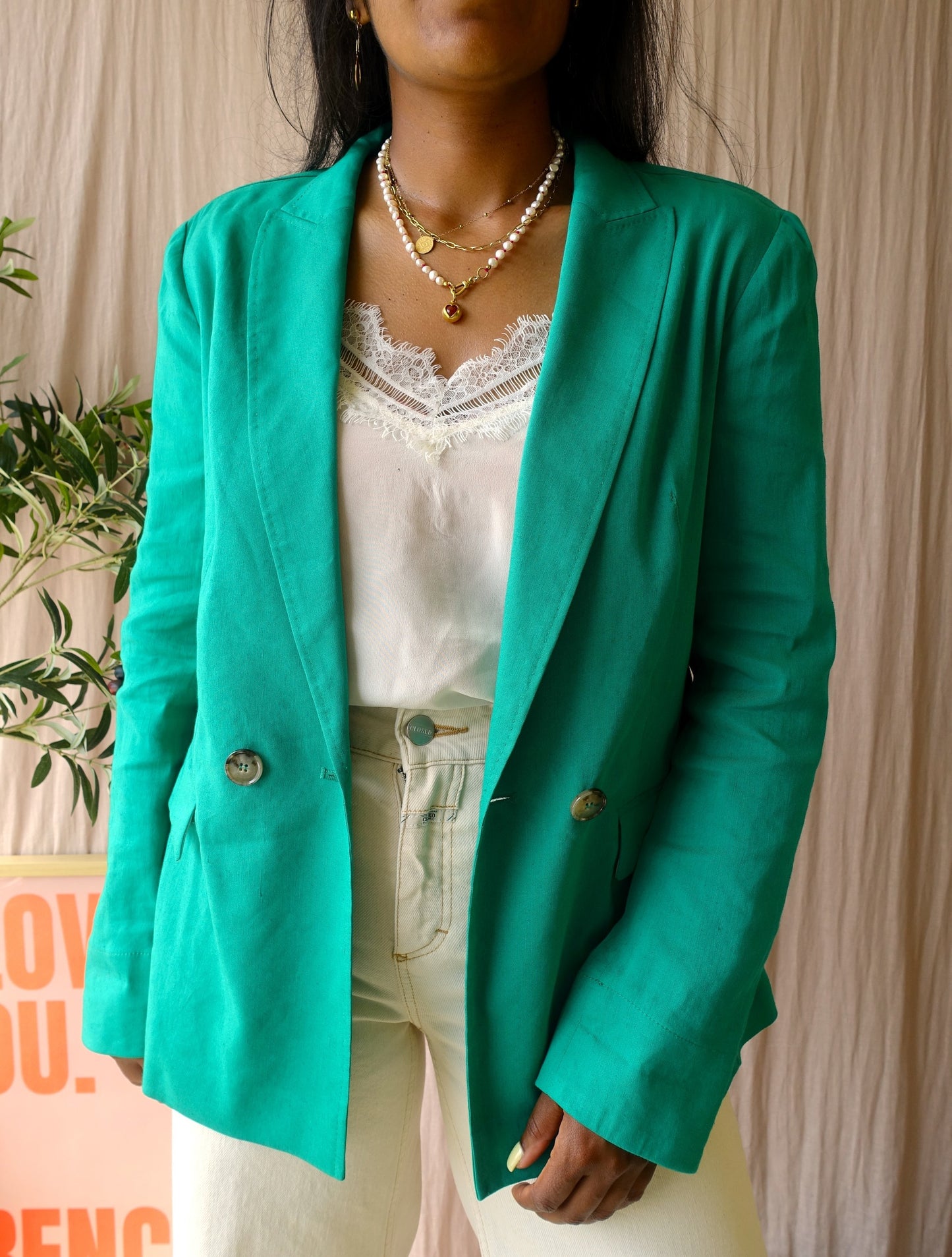 Marc Cain premium linnenmix blazer court green