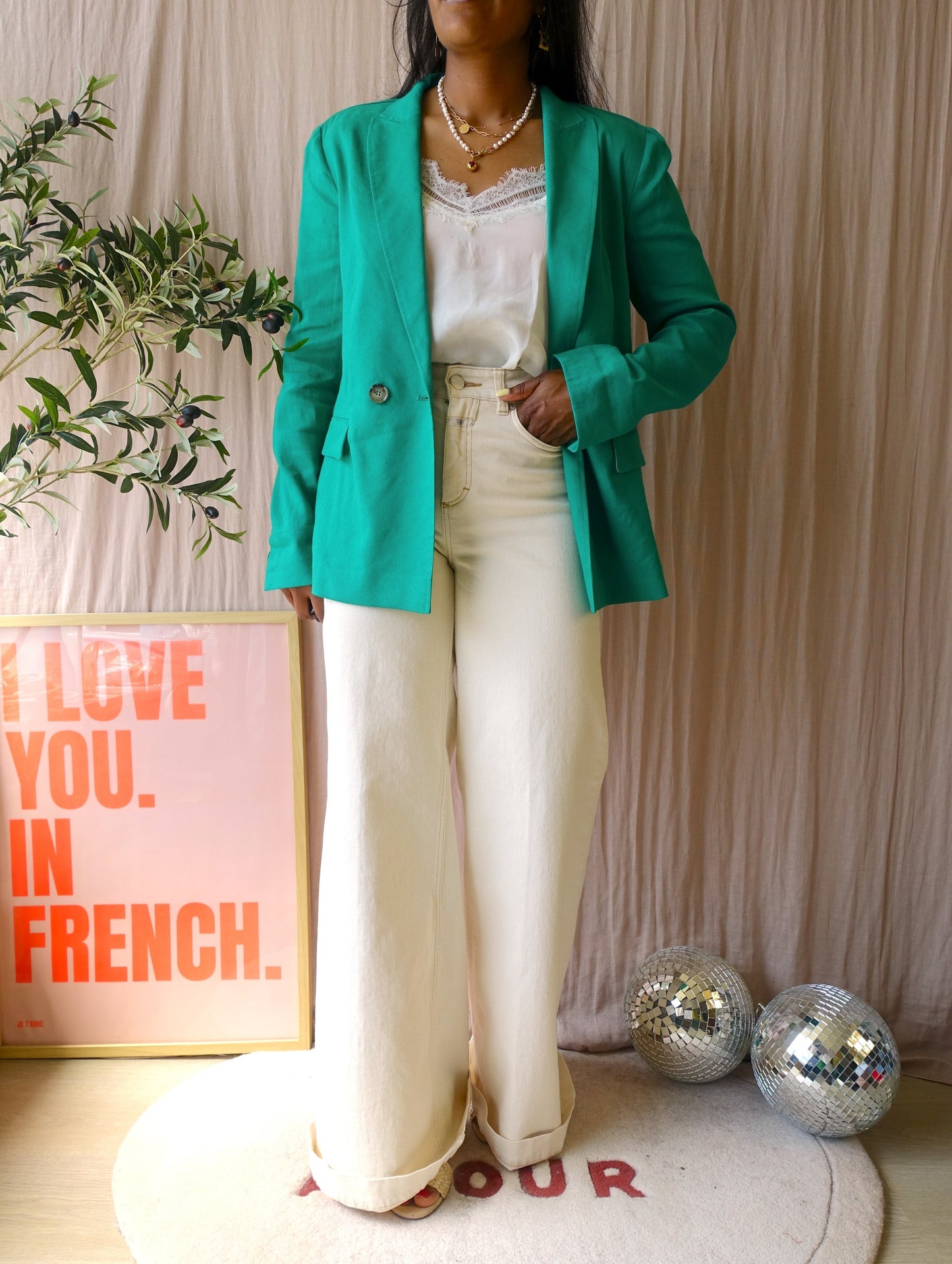 Marc Cain premium linnenmix blazer court green
