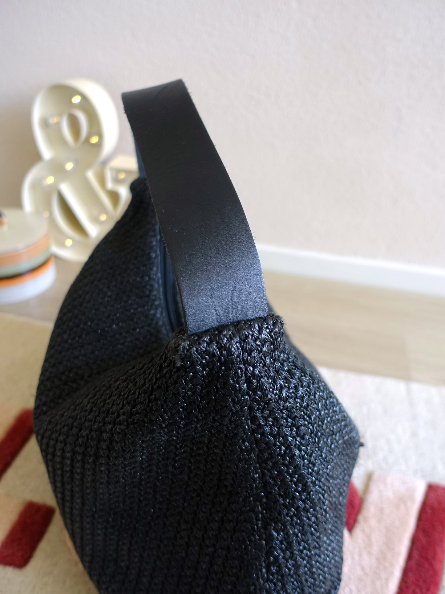 Marc O'Polo raffia tas met lederen details jet black