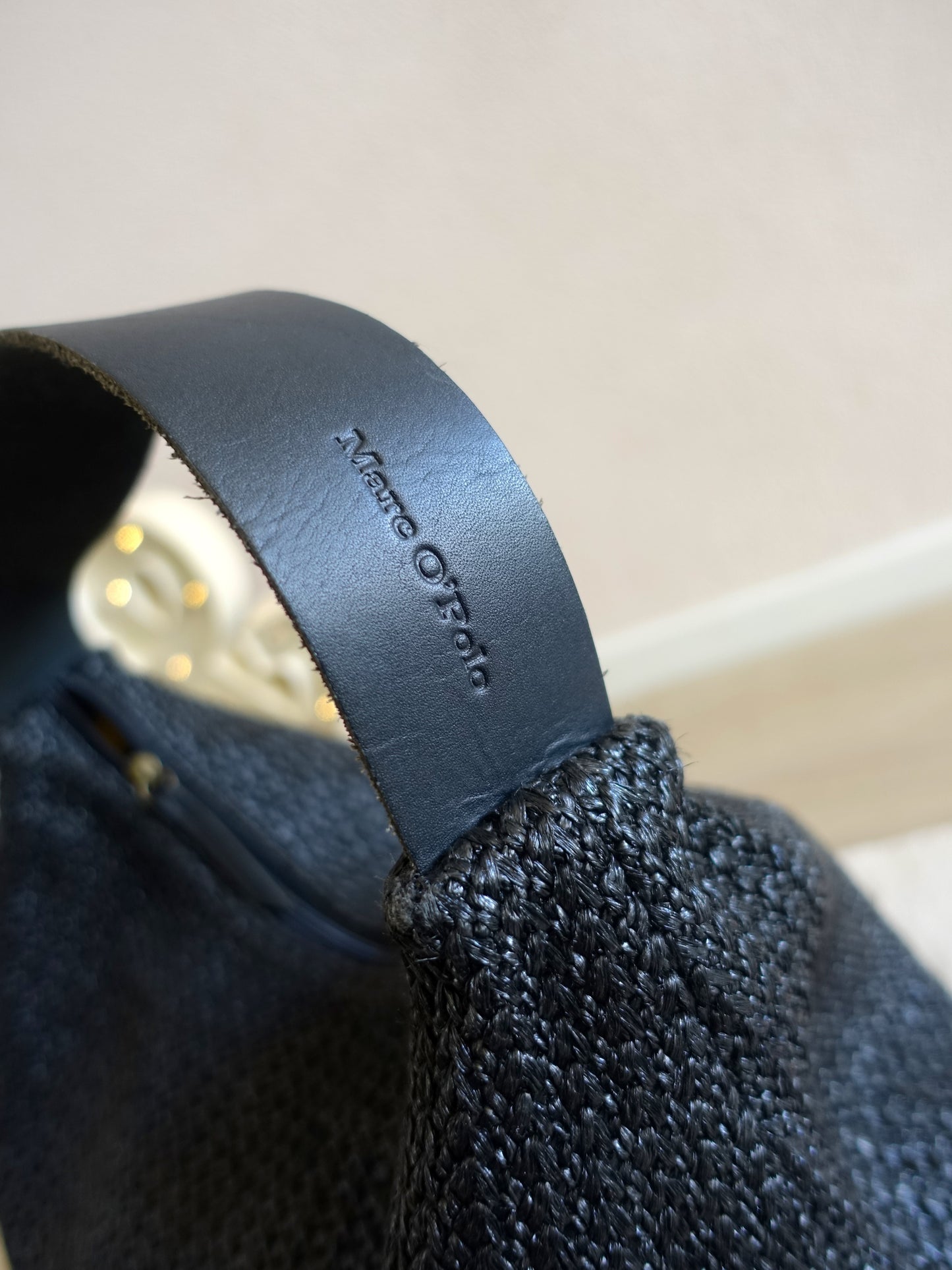 Marc O'Polo raffia tas met lederen details jet black