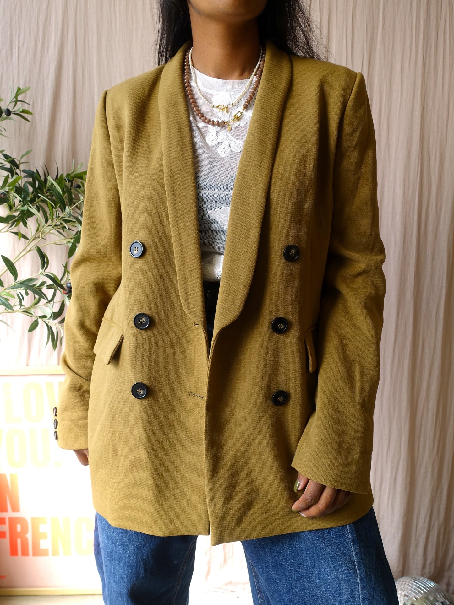 MbyM alani double breasted blazer gold flake