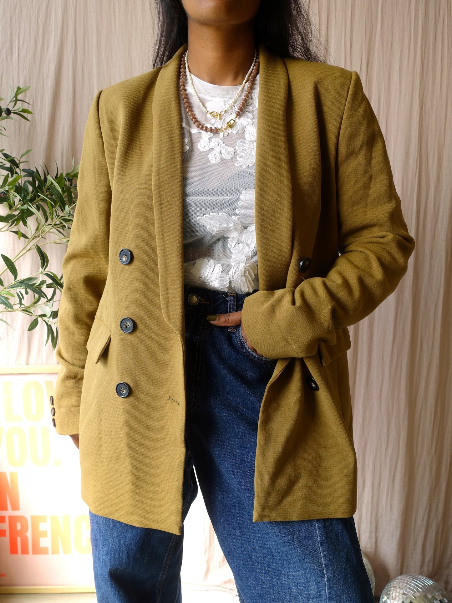 MbyM alani double breasted blazer gold flake