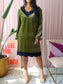 Milly Brown velvet lace jurk moss green