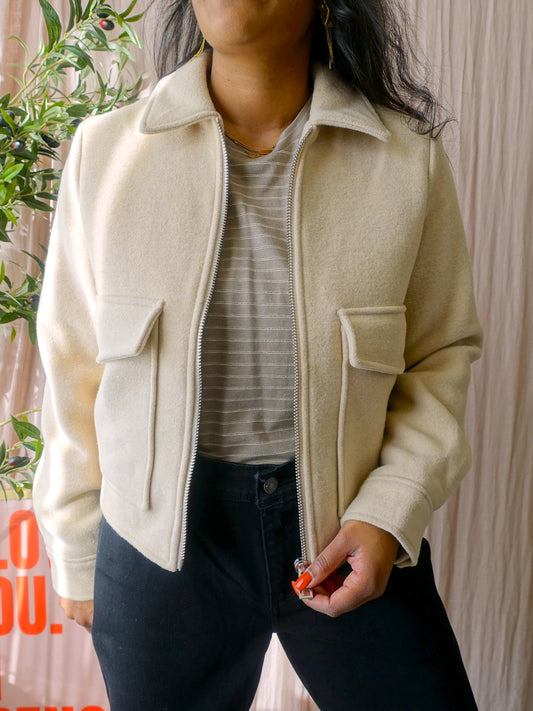 Minus cropped woolmix jacket Freja creme