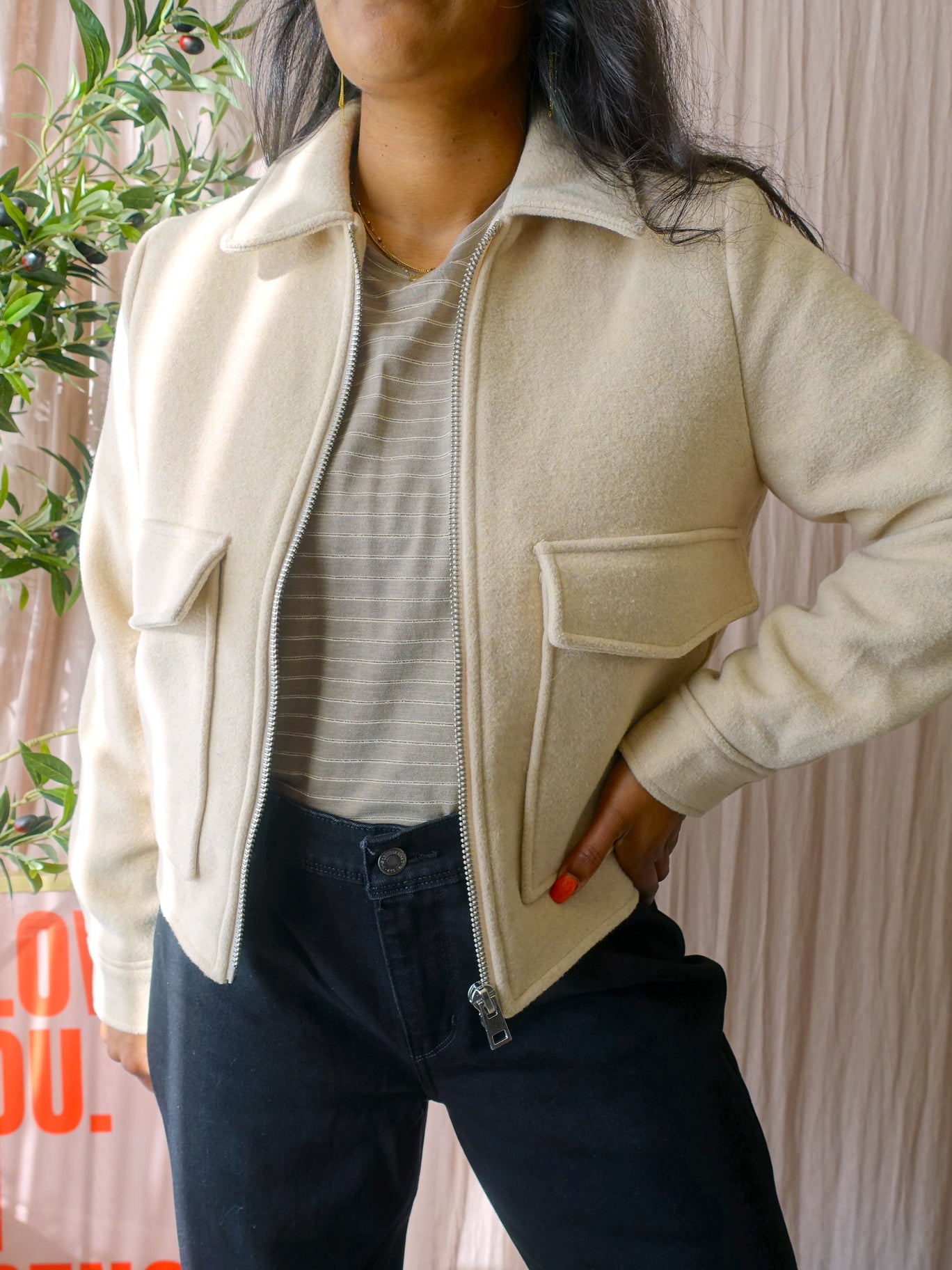 Minus cropped woolmix jacket Freja creme