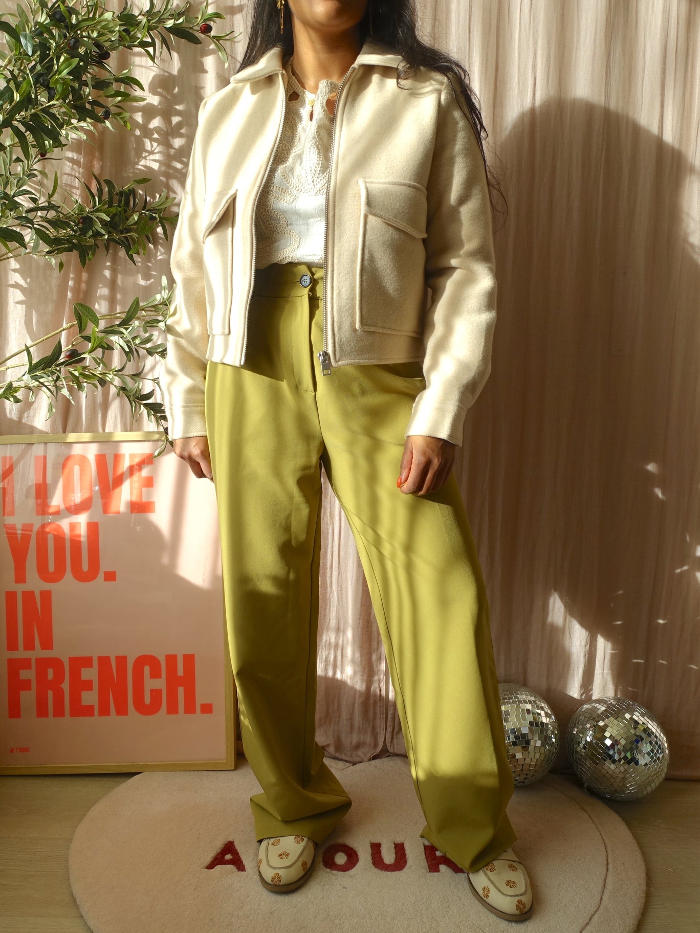 Minus cropped woolmix jacket Freja creme