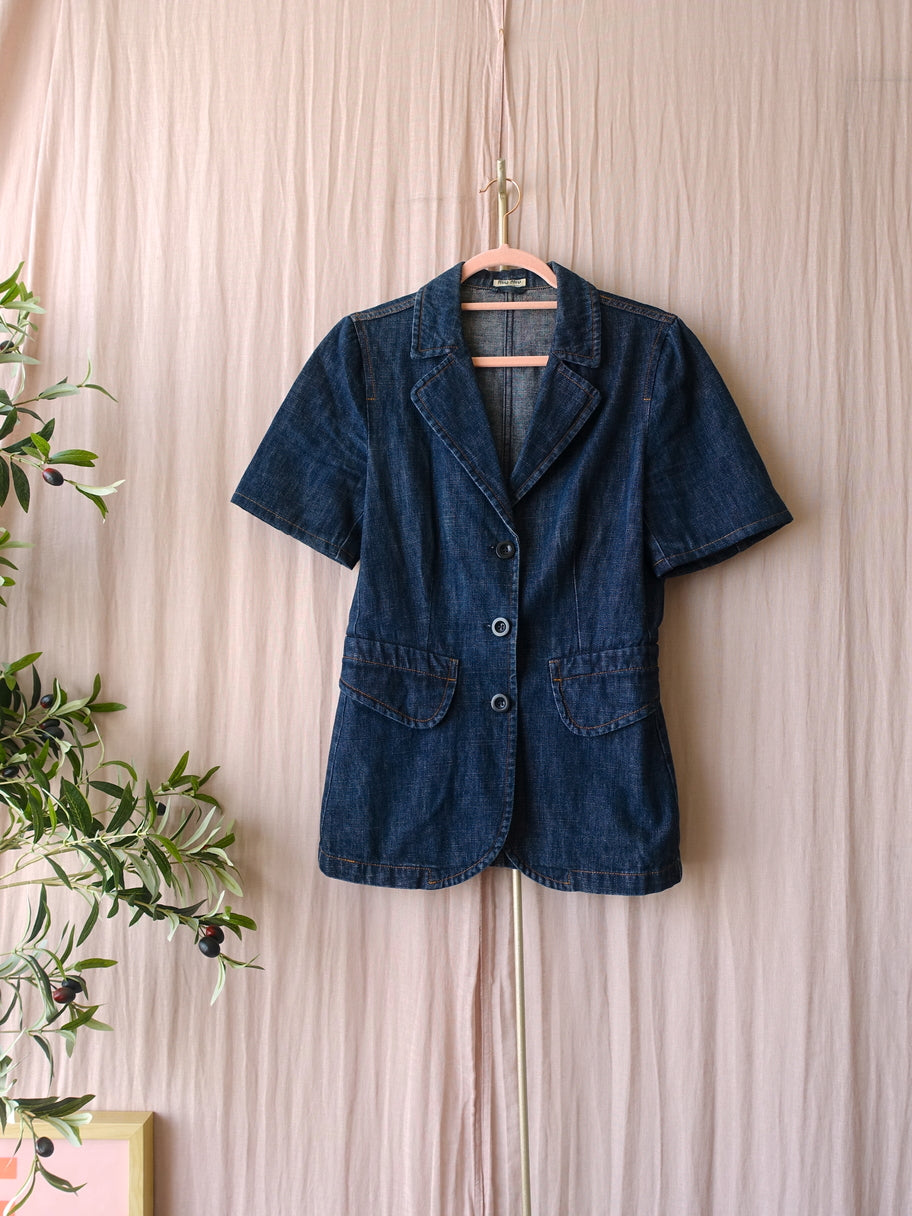 Miu Miu designer vintage denim blazer shirt dark indigo