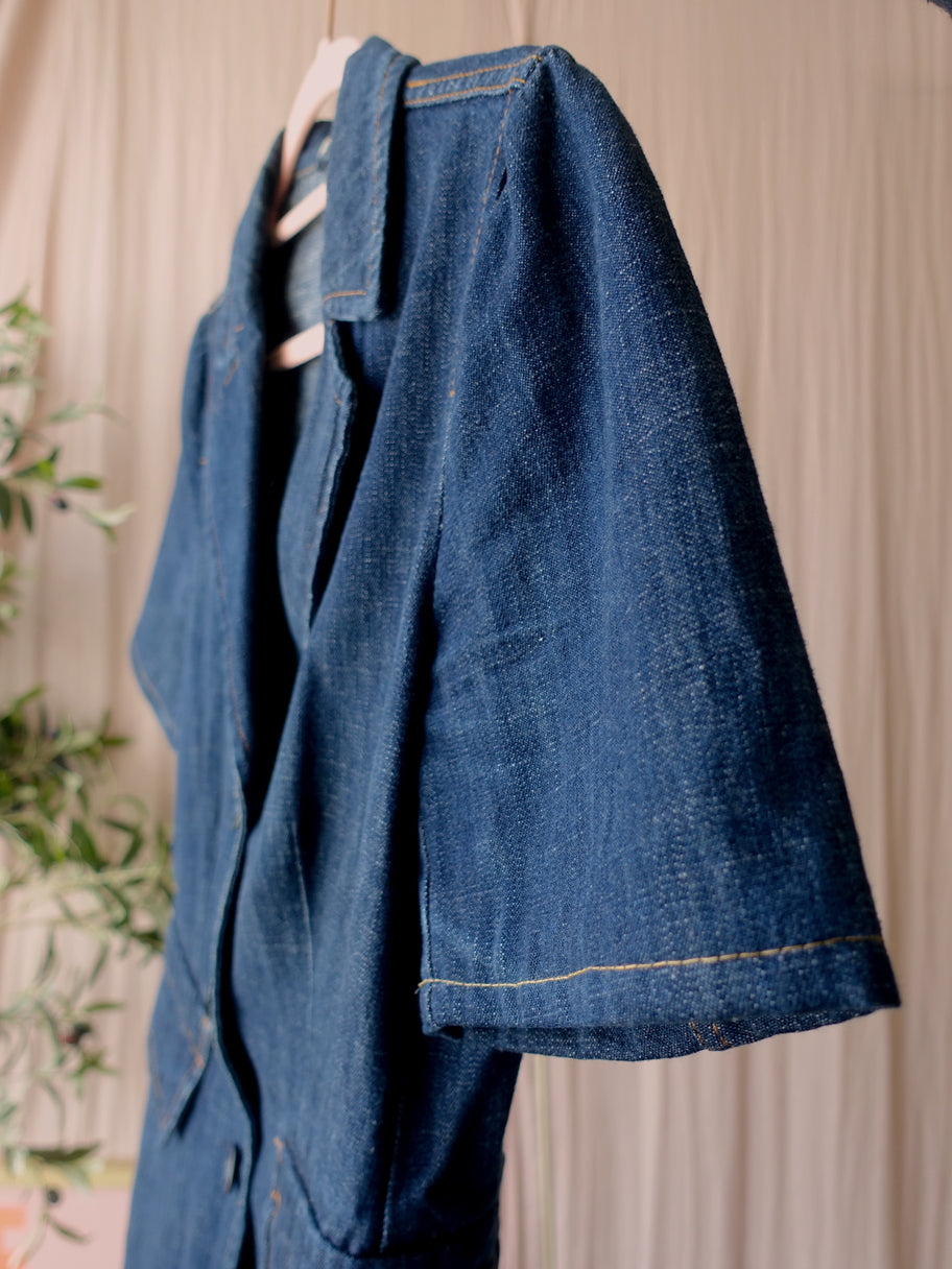 Miu Miu designer vintage denim blazer shirt dark indigo