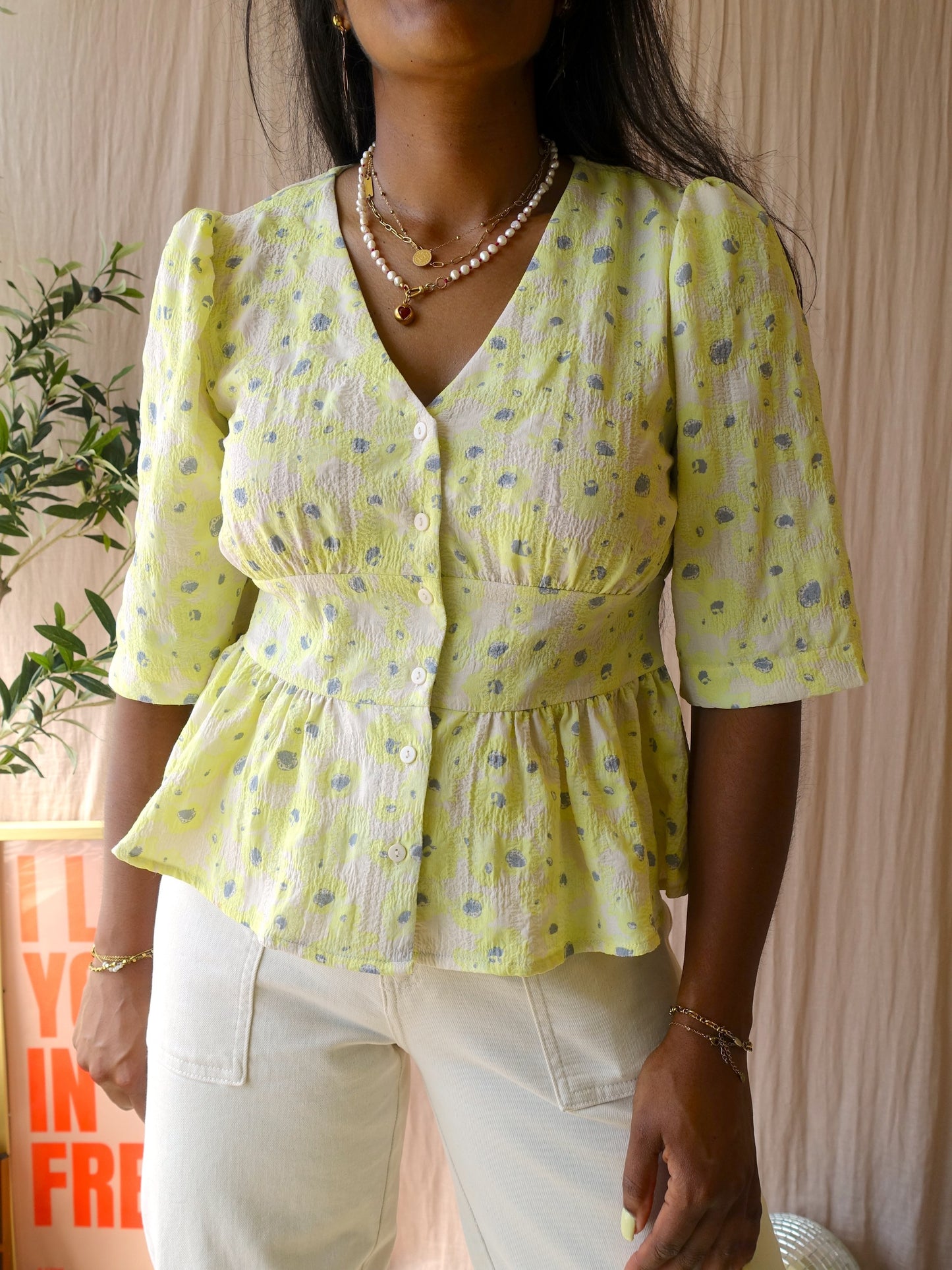 Modström cupid peplum top pale lime yellow