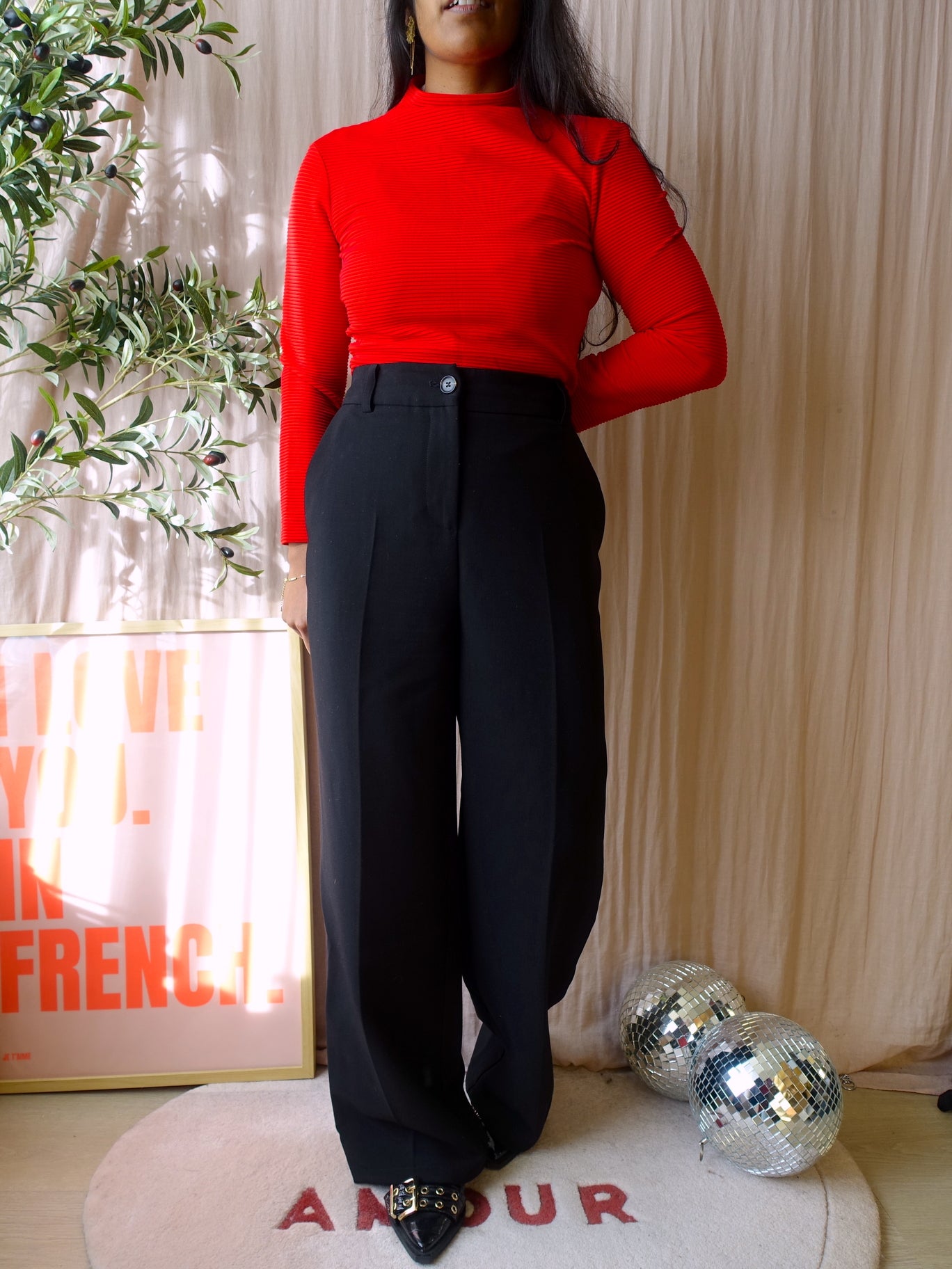 Vanilia mock neck rib top scarlet