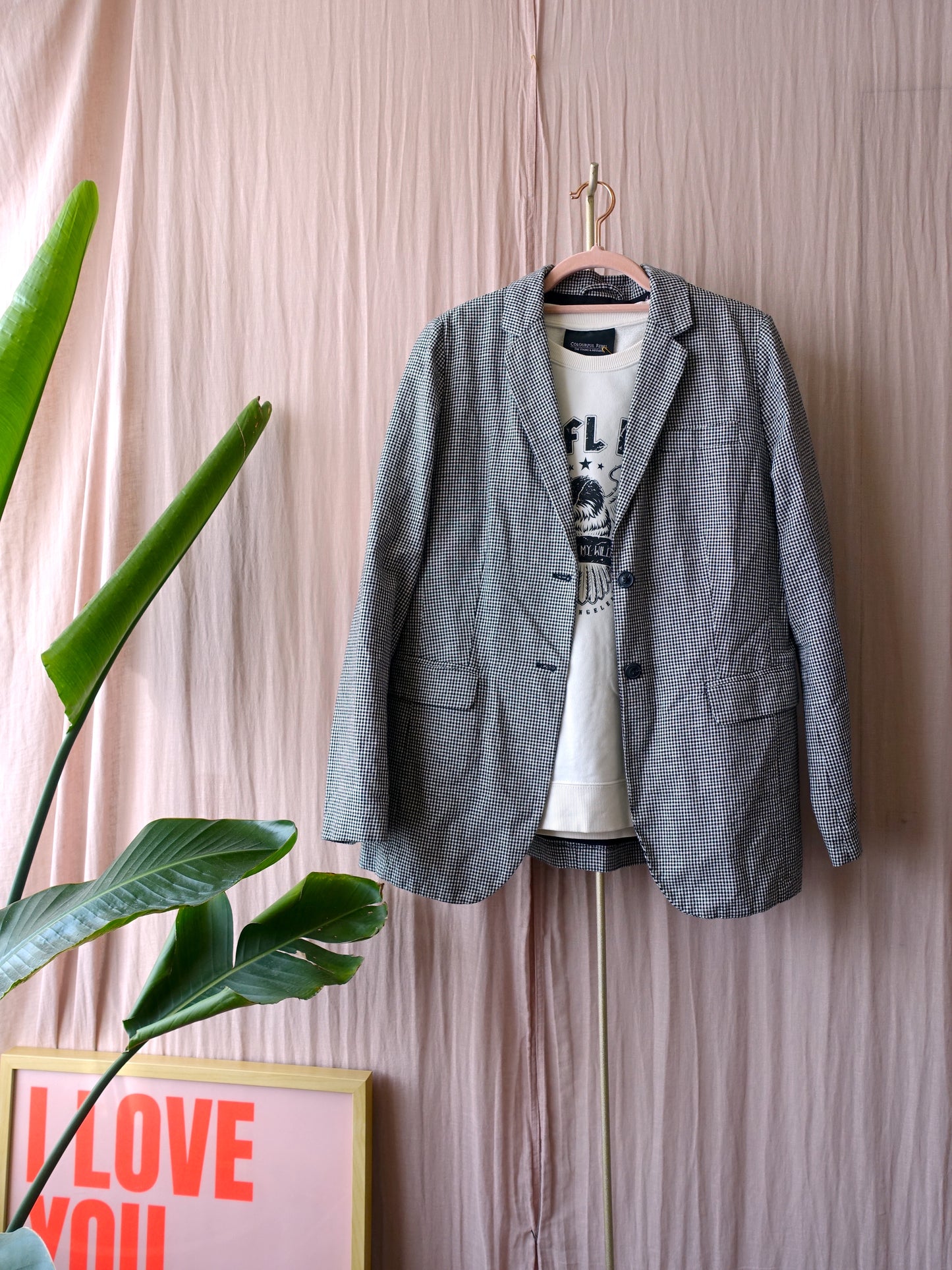 Opus checkered blazer zwart / wit