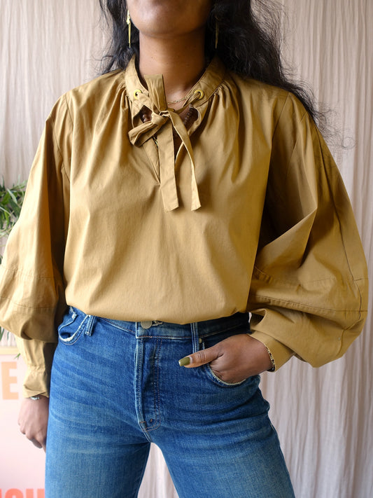 Scotch & Soda crispy cotton bowtie top camel