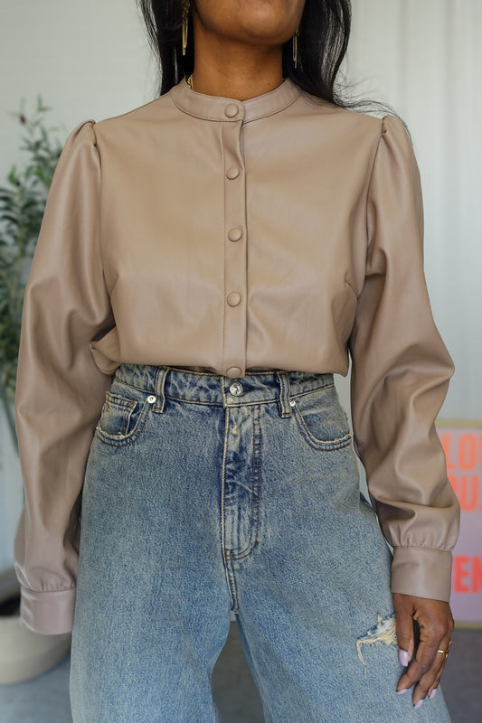 Minimum soft vegan leather blouse taupe