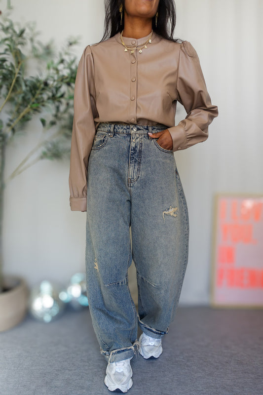 Minimum soft vegan leather blouse taupe