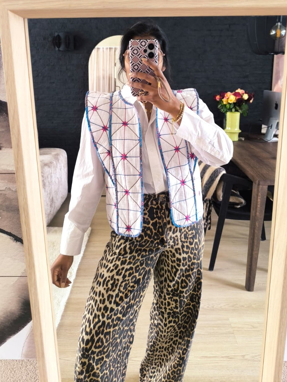 My Jewellery quilted embroidery gilet wit