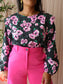 Coco Bella seersucker floral top forrest / pink