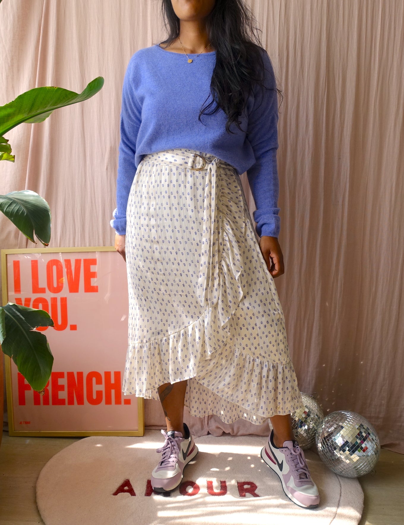 Harper & Yve midi ruffle rok ecru / lila