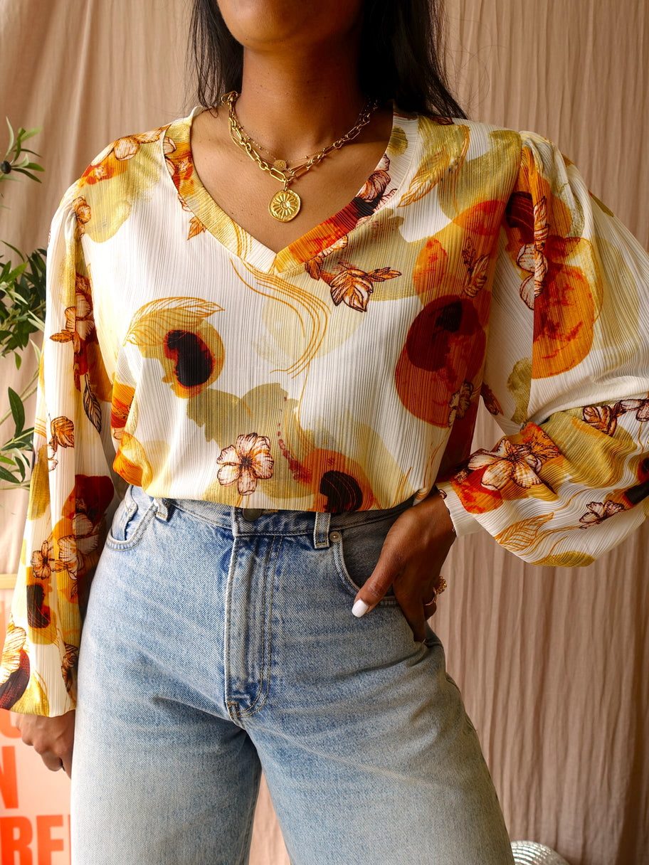 Norah floral paint top ecru