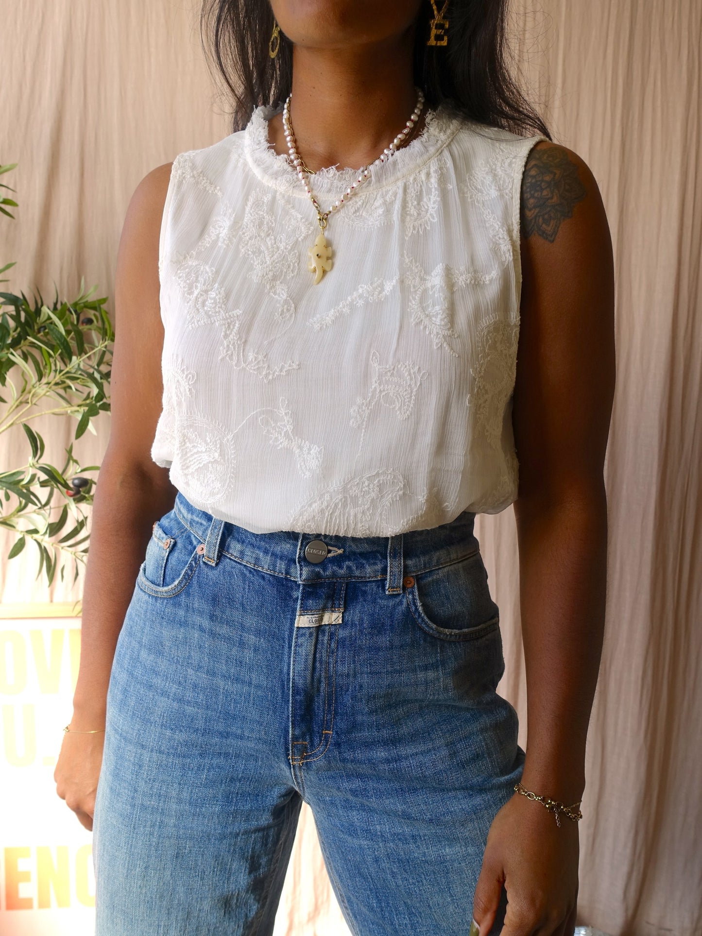 Nukus baltar silkblend embroidery top off white