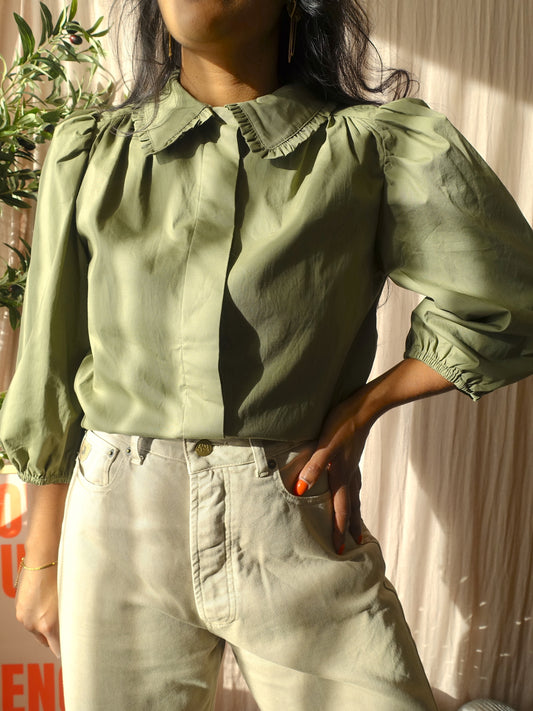 Nukus Maria cotton blouse olivine