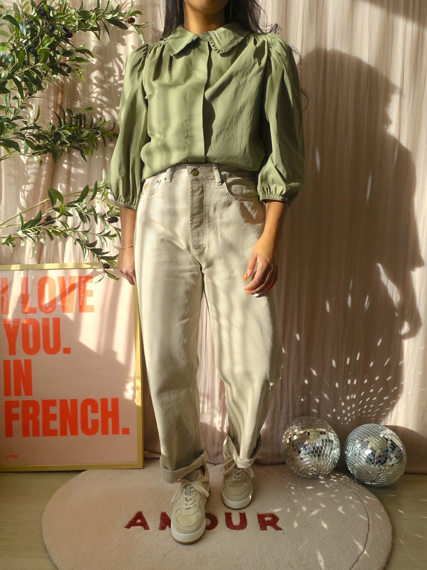 Nukus Maria cotton blouse olivine
