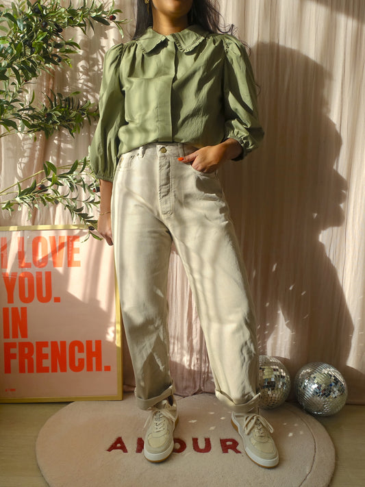 Lois Dana oxford tan omaha worn dad fit jeans