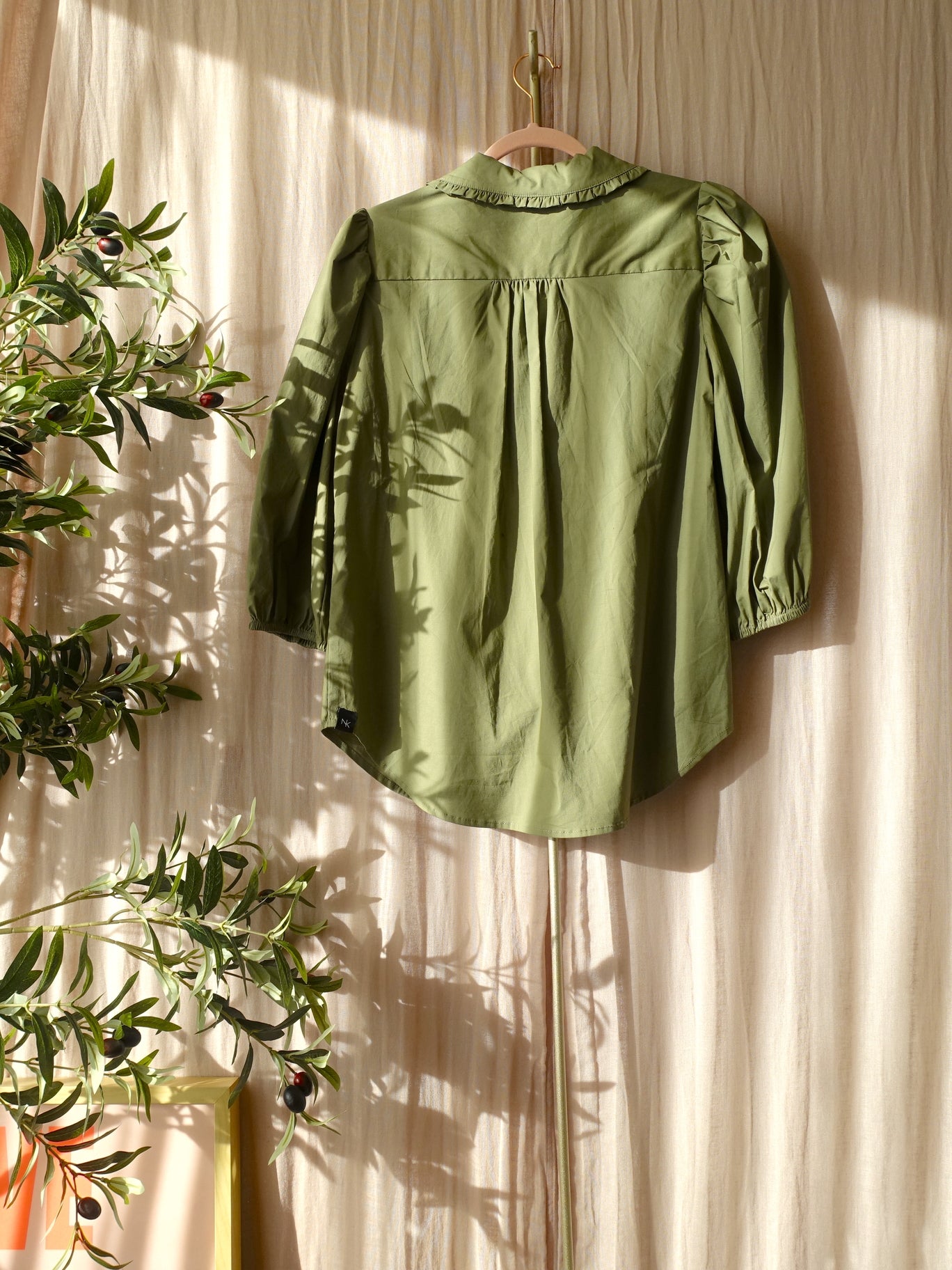 Nukus Maria cotton blouse olivine