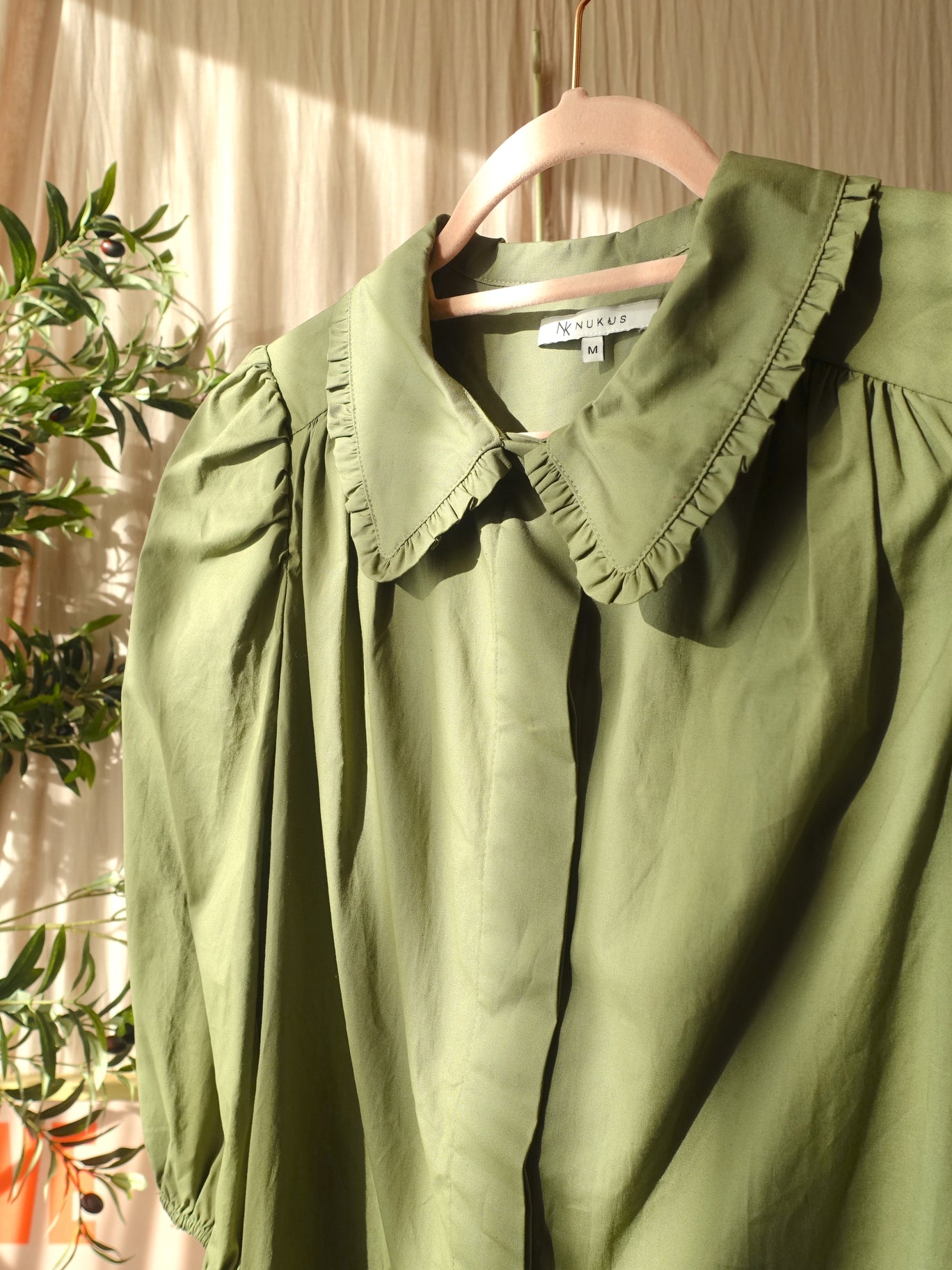 Nukus Maria cotton blouse olivine