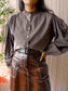 Nukus puff sleeve cotton blouse dark coffee