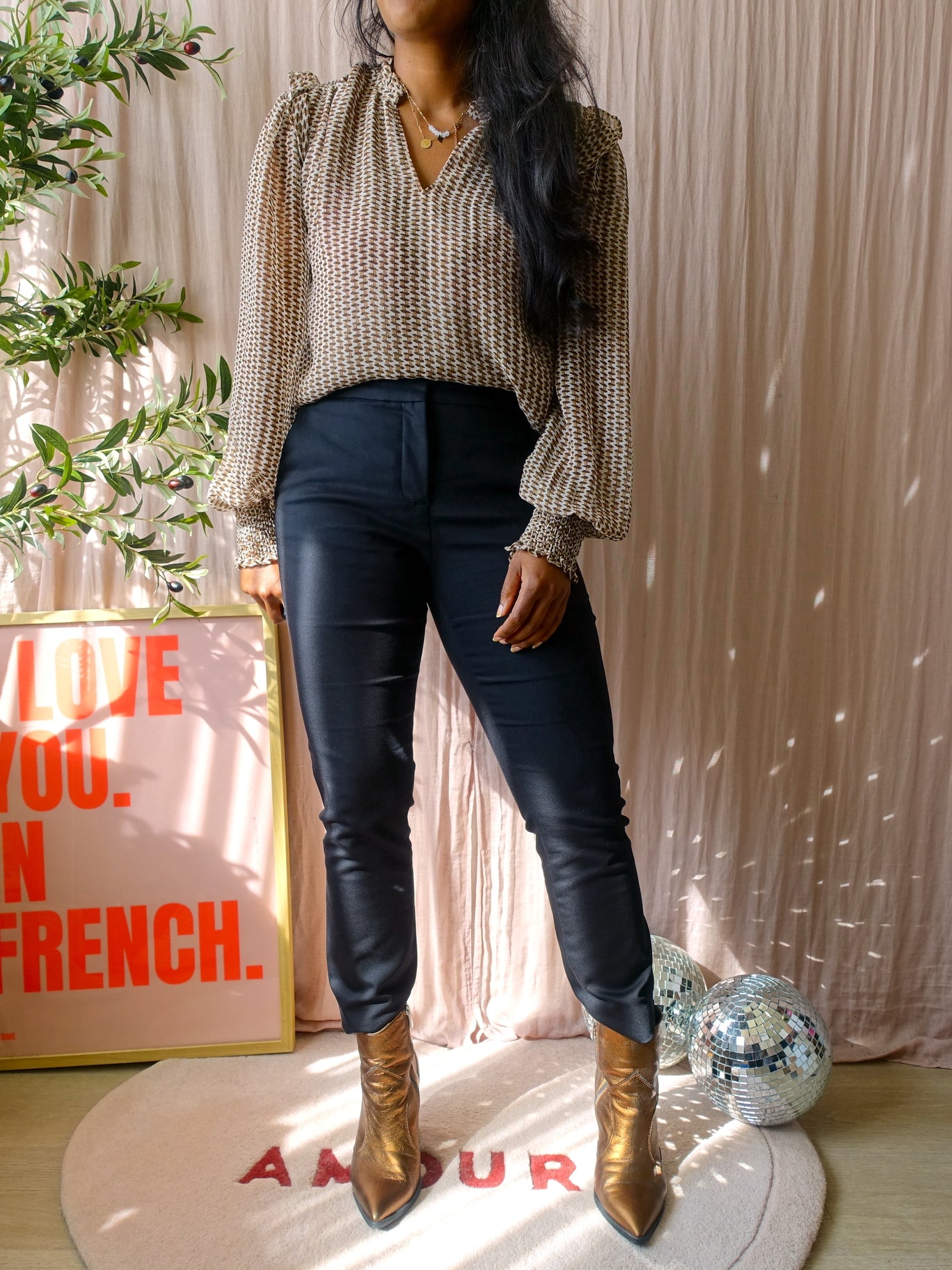 Neo Noir filja smock top cream coffee