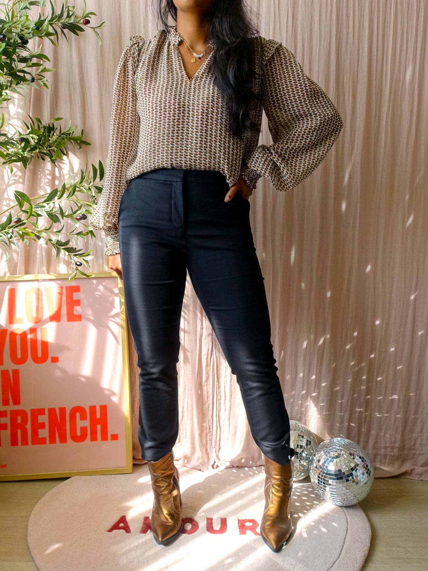 Neo Noir filja smock top cream coffee