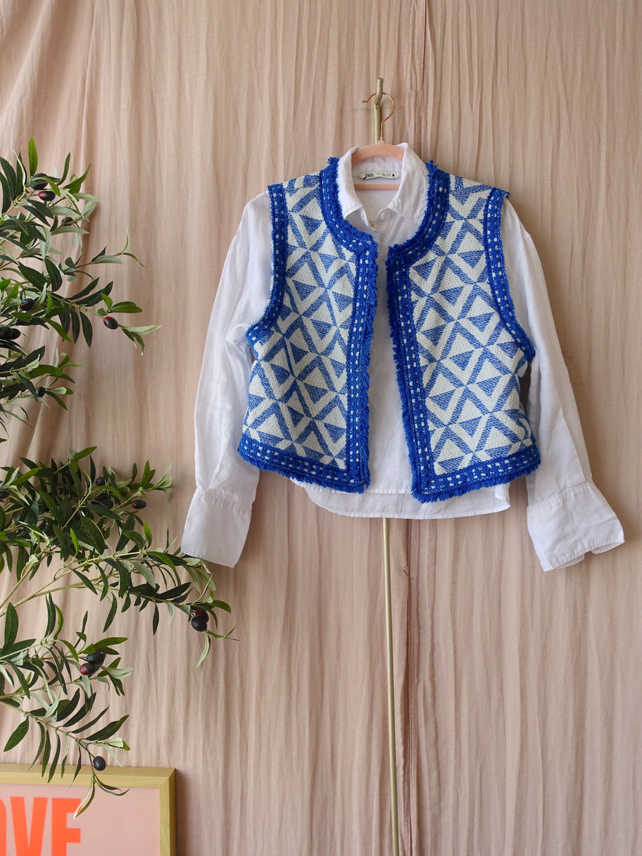 Nukus meila embroidered gilet kobalt / wit