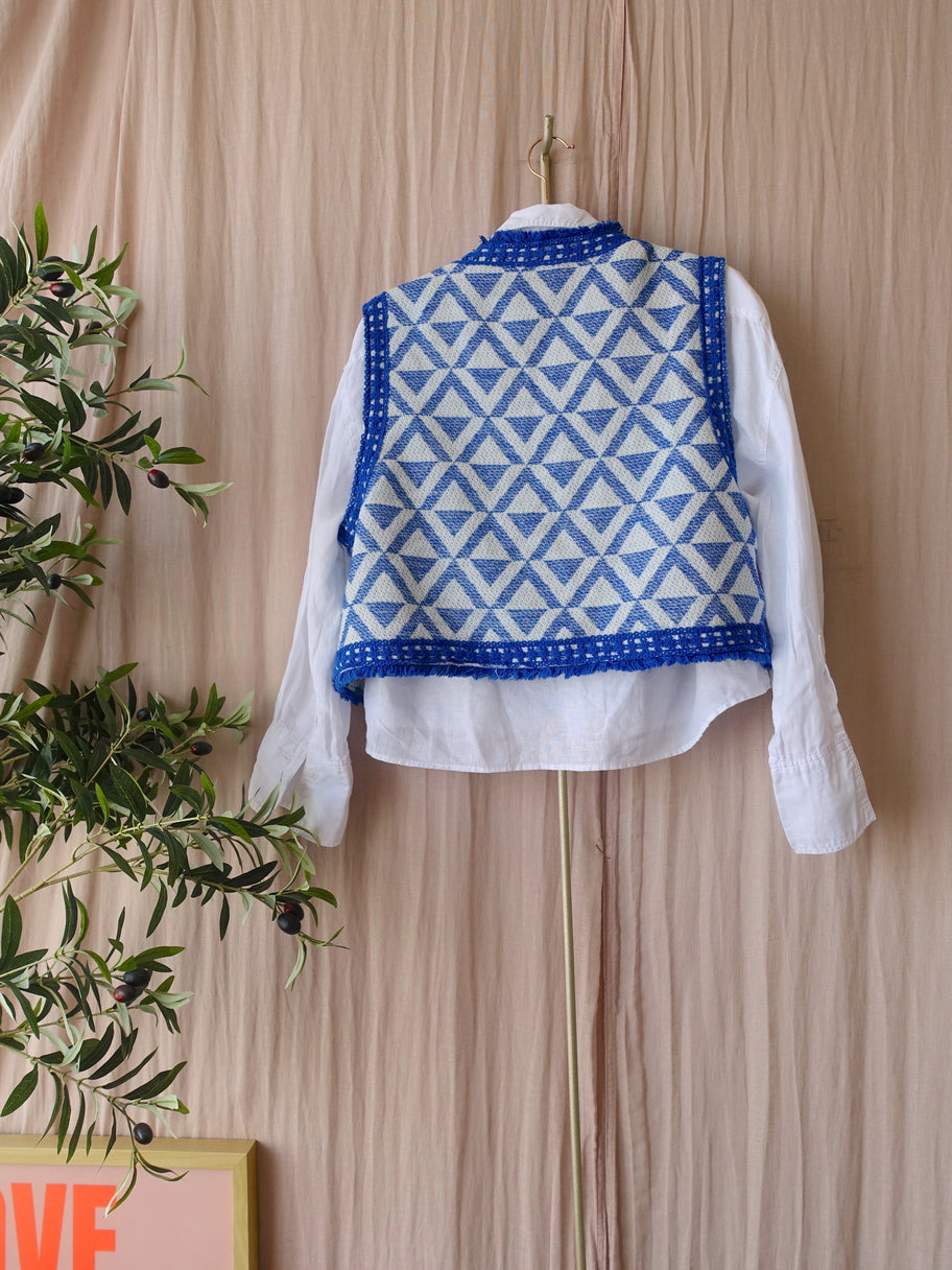Nukus meila embroidered gilet kobalt / wit