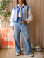 Nukus meila embroidered gilet kobalt / wit