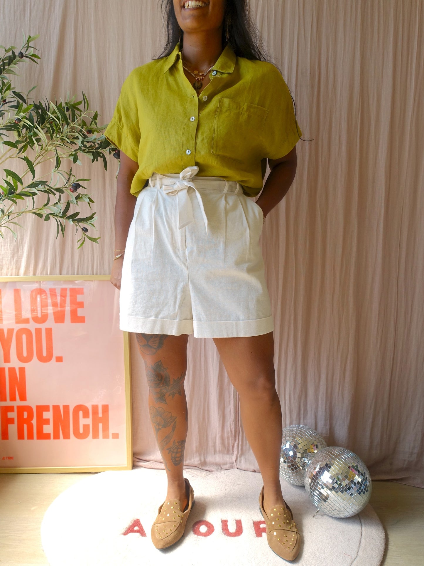 Cloud9 linnenmix high waist short ecru
