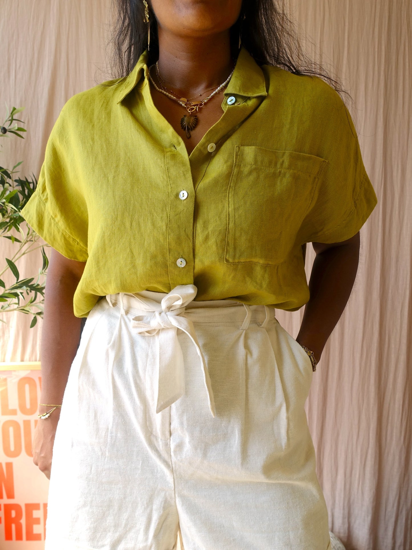 Cloud9 linnenmix high waist short ecru