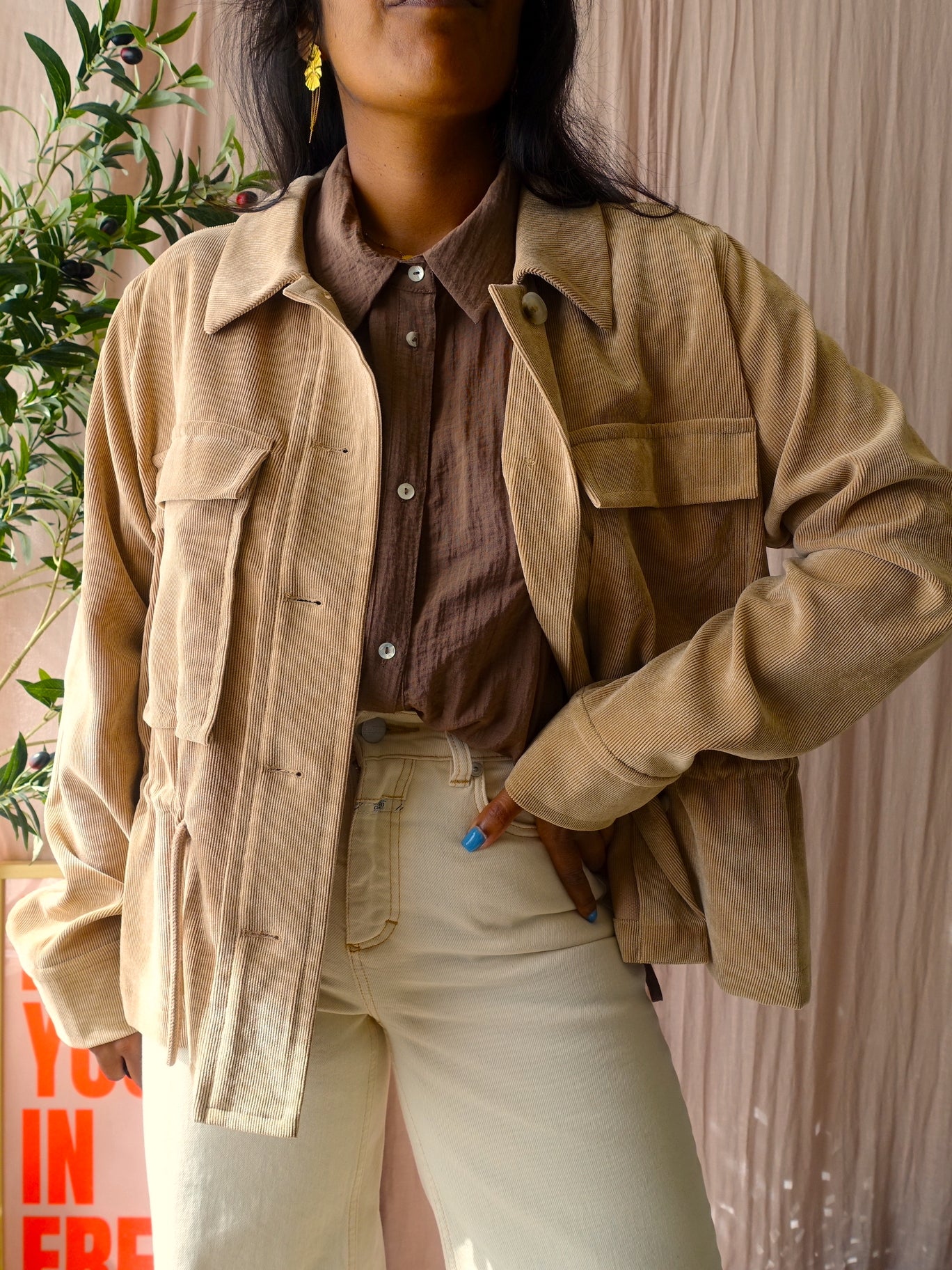 OPUS hayo corduroy rib jacket camel beige