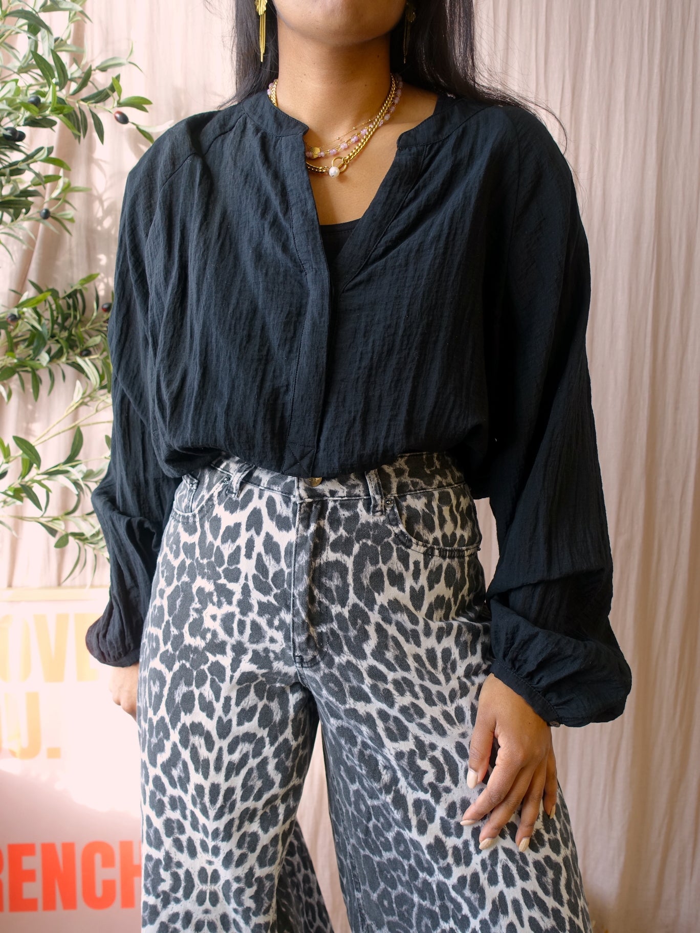 OPUS frapina crinkle blouse zwart