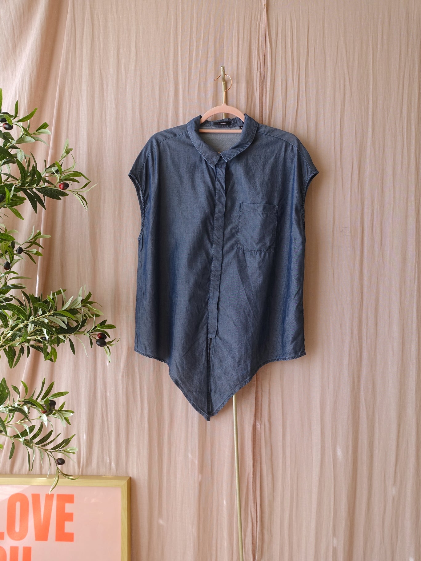 OPUS lyocell denim knot blouse