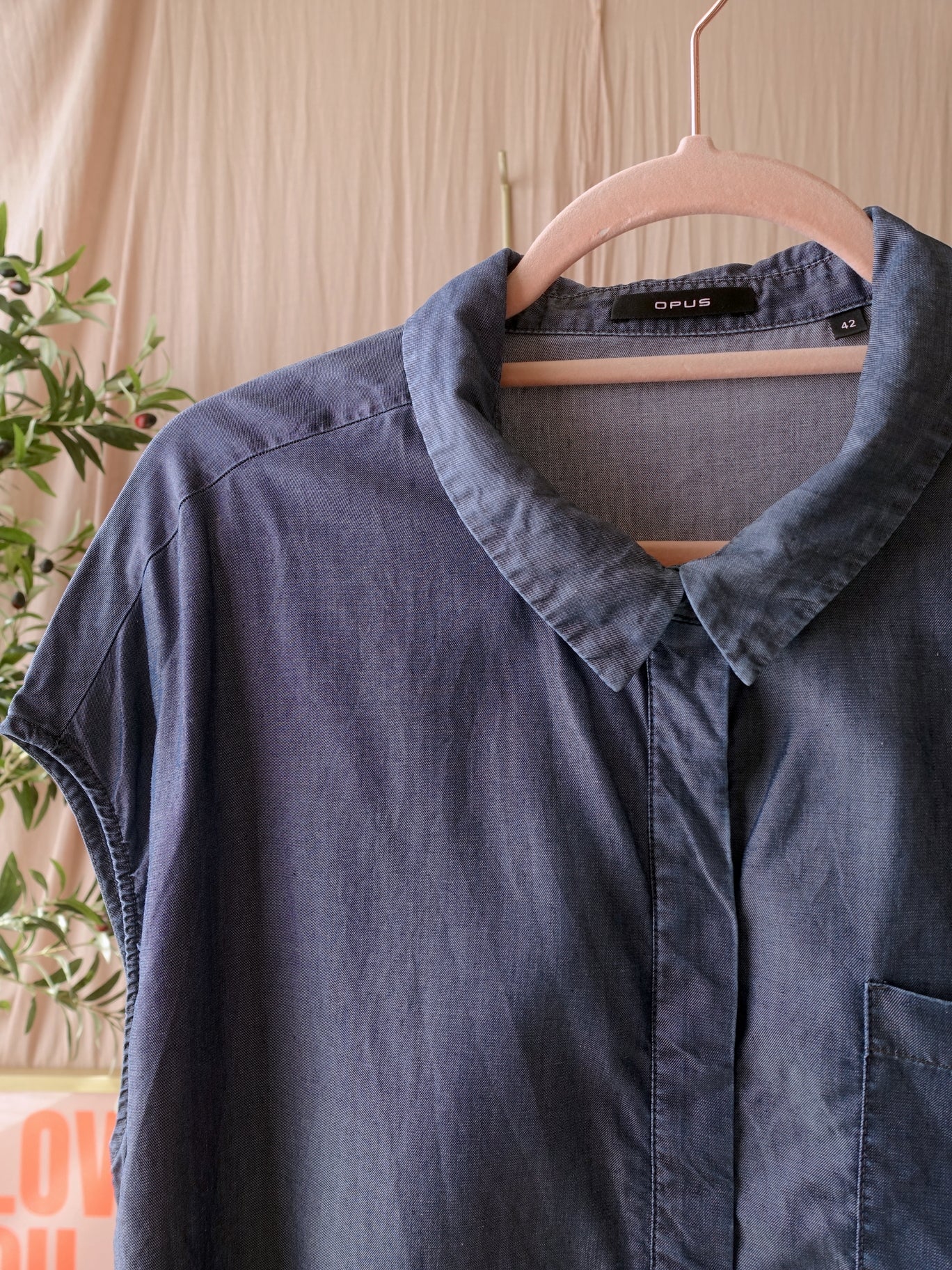 OPUS lyocell denim knot blouse