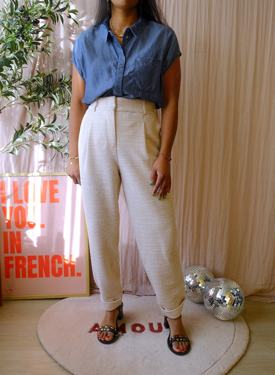 OPUS lyocell denim knot blouse
