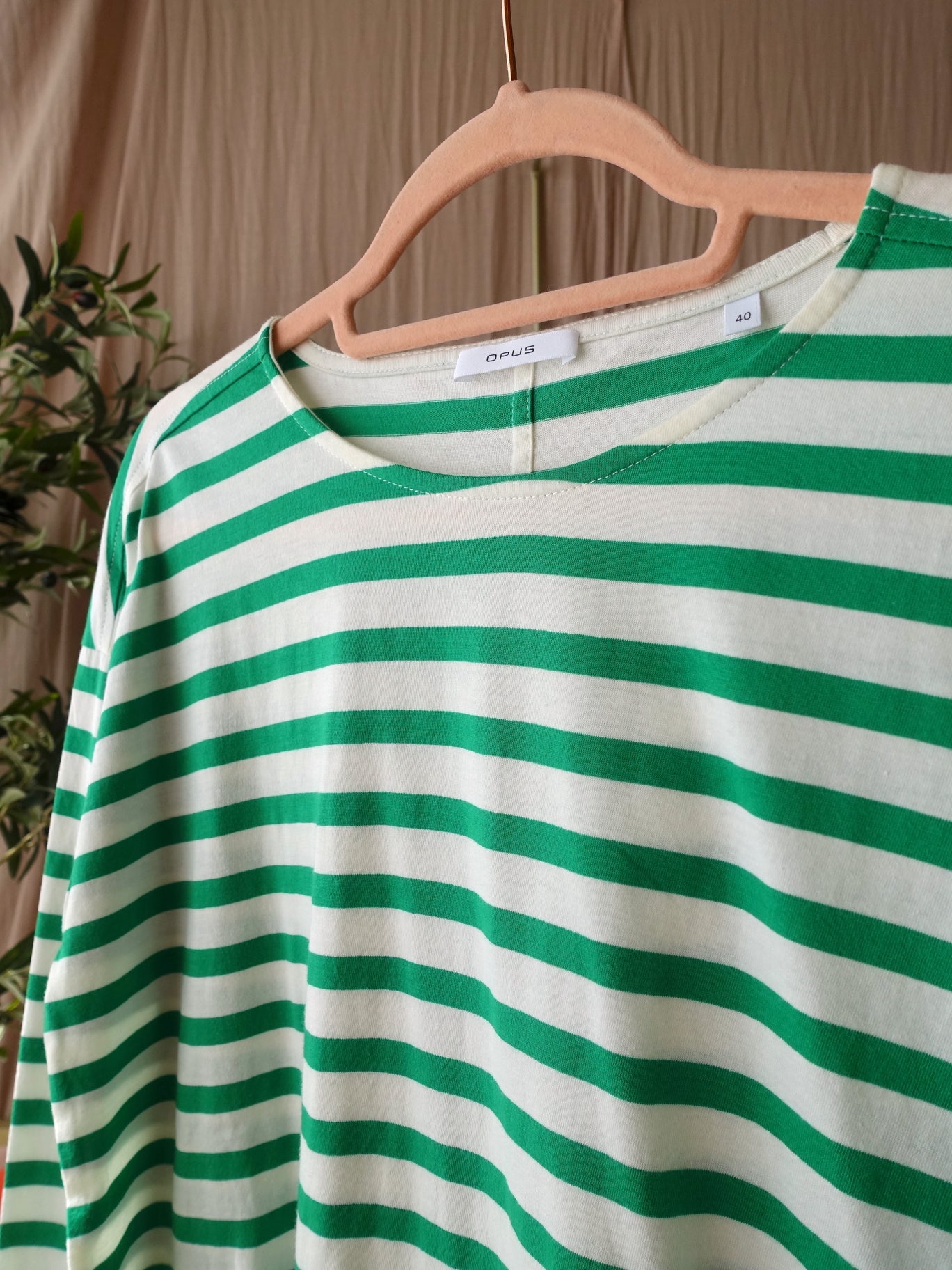 Opus santio striped longsleeve ecru / classic green