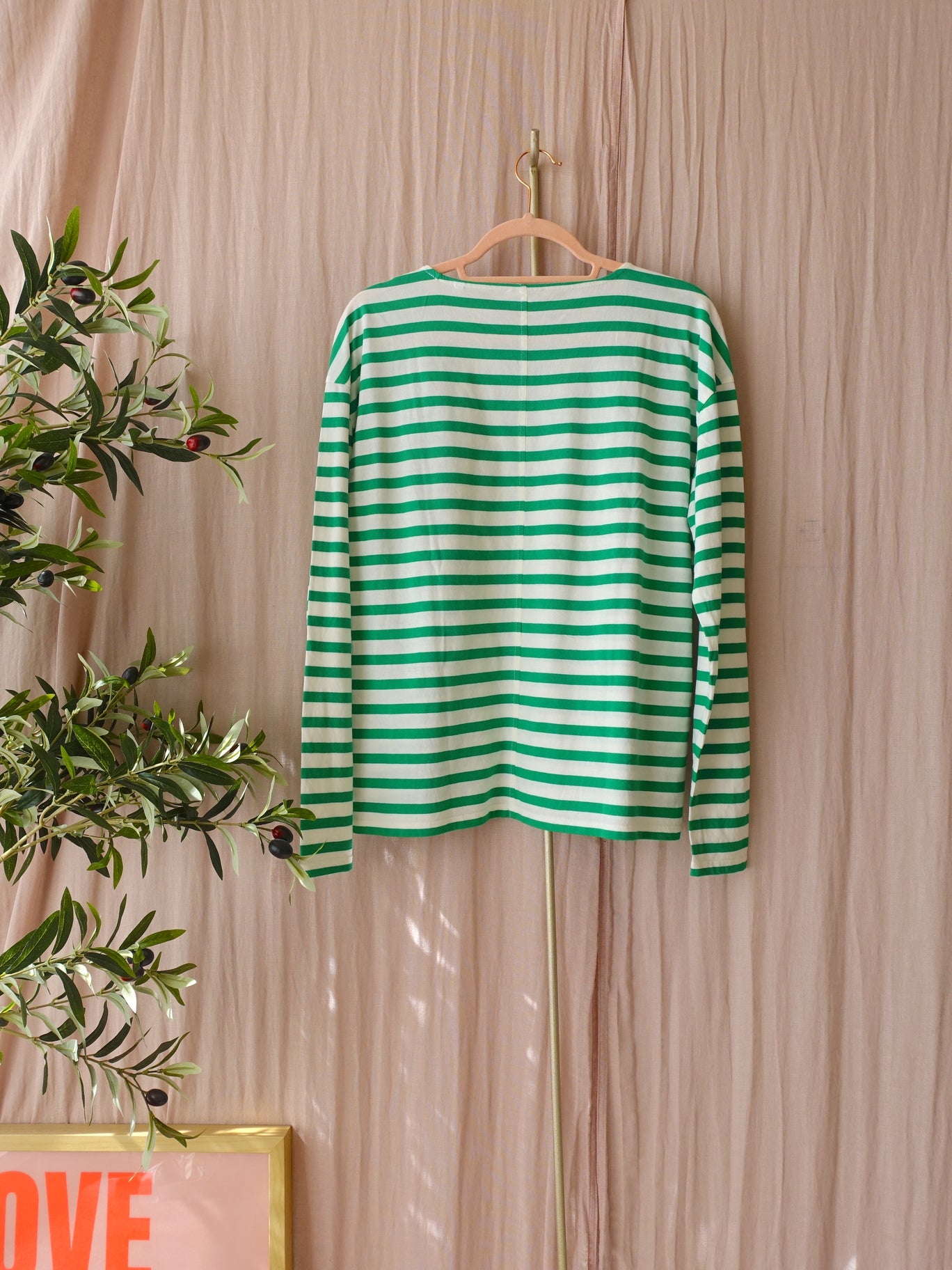 Opus santio striped longsleeve ecru / classic green