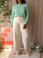 Opus santio striped longsleeve ecru / classic green