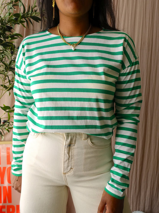 Opus santio striped longsleeve ecru / classic green