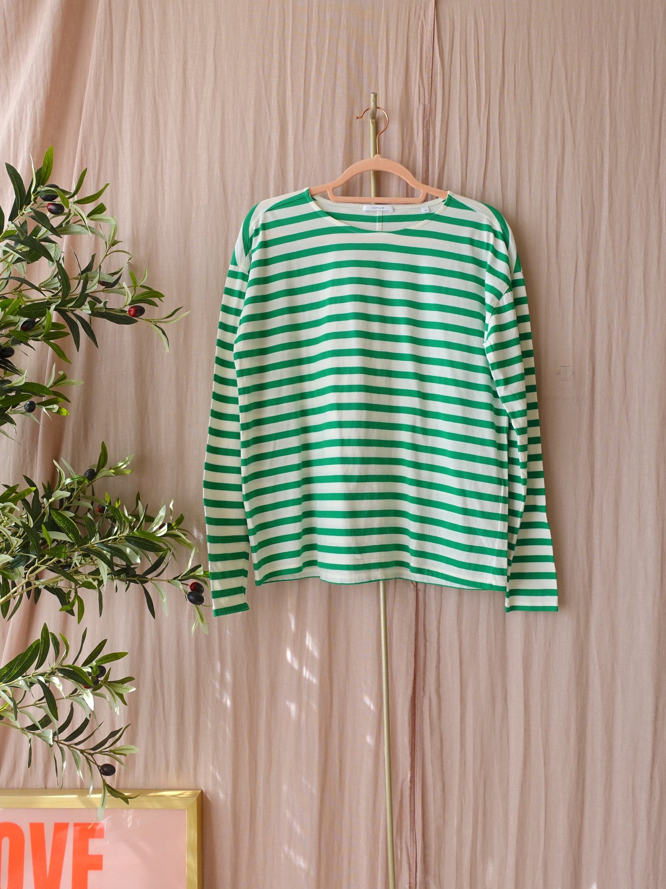 Opus santio striped longsleeve ecru / classic green