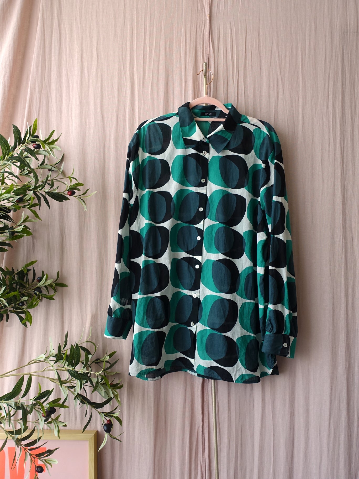 OPUS cotton artwork shirt fumine deep teal