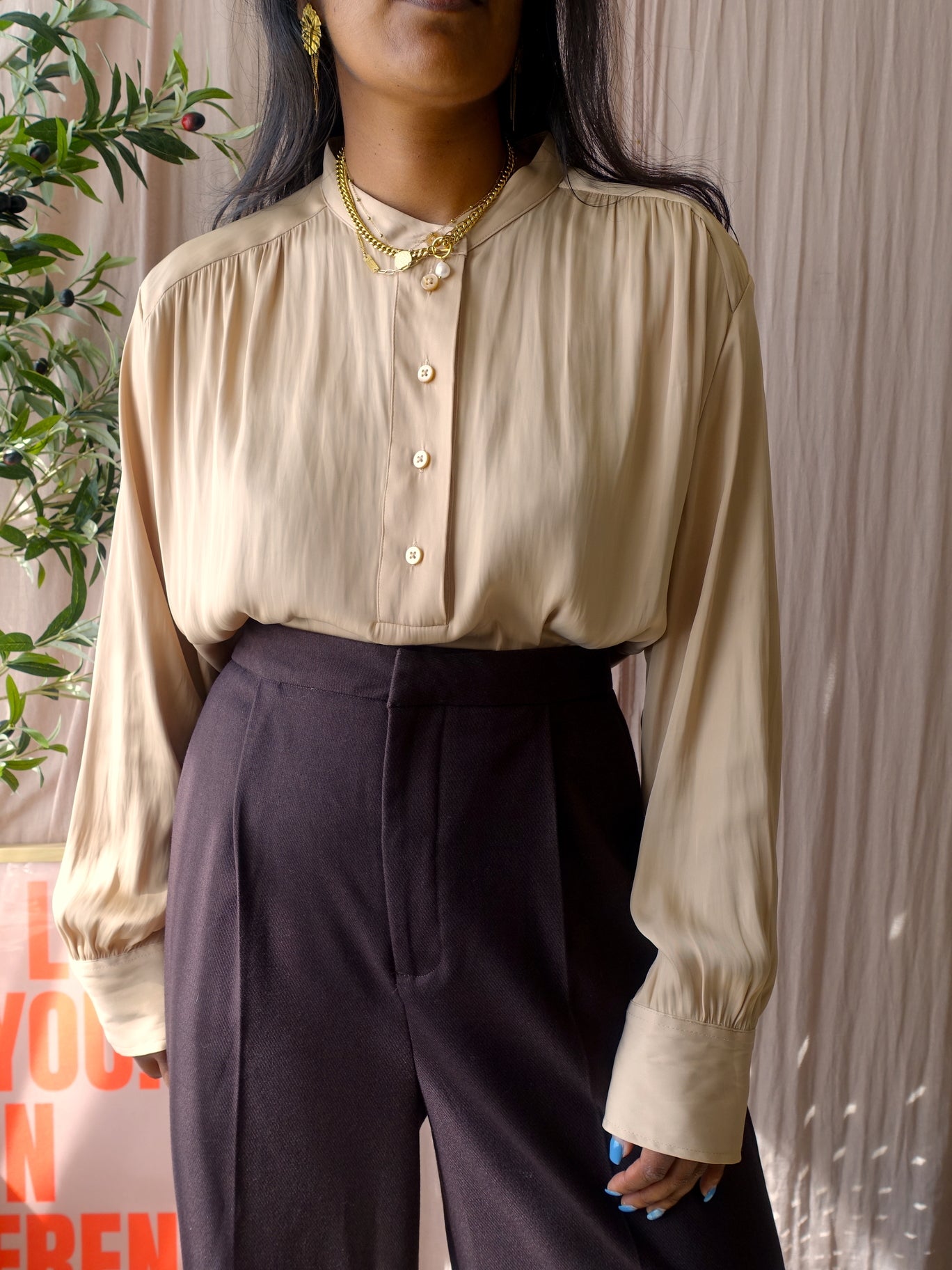 OPUS fogeta satin blouse latte camel