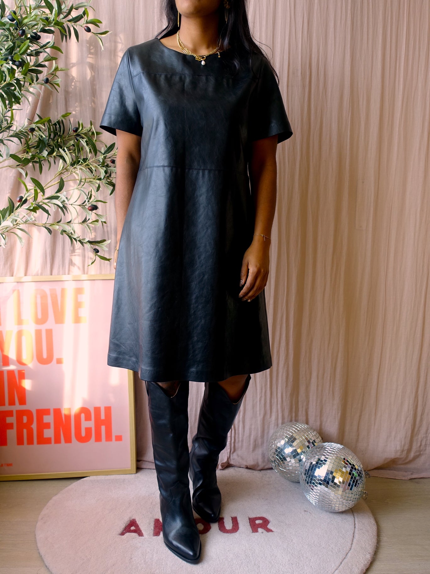 Opus wasine vegan leather jurk zwart