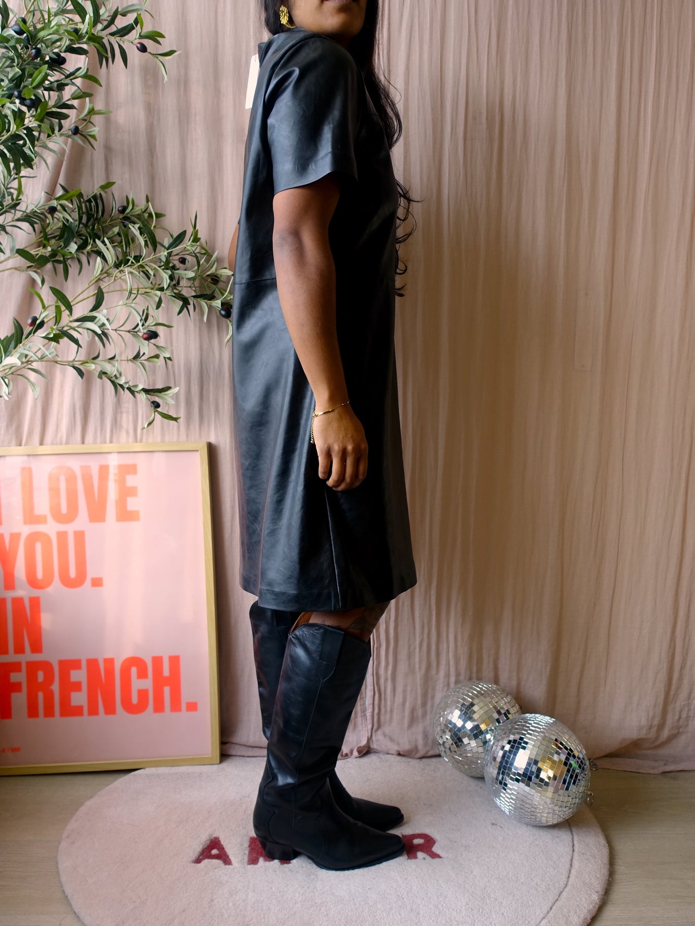 Opus wasine vegan leather jurk zwart